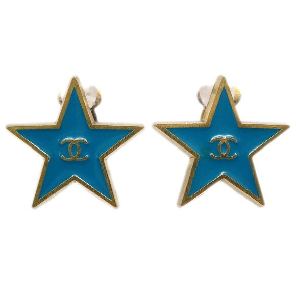 Chanel Star Earrings Clip-On Blue 01P - Picture 1 of 4